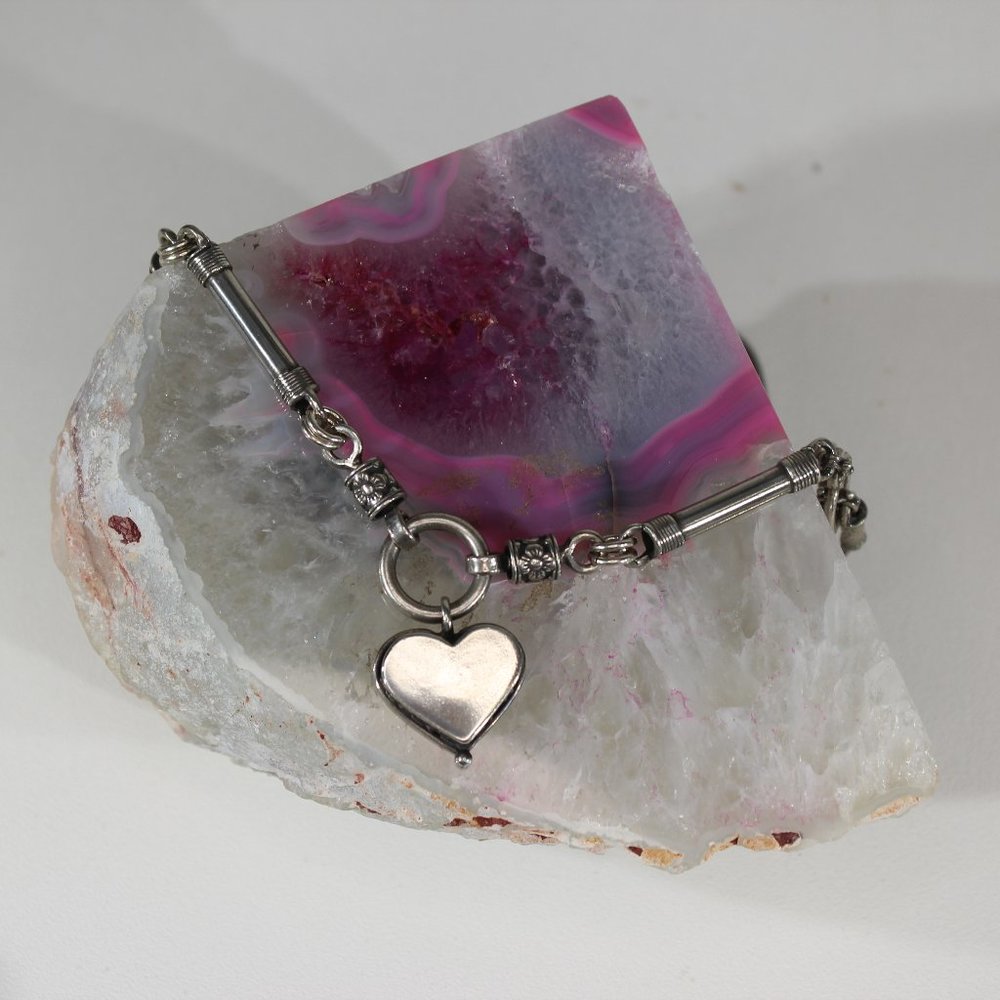 Handmade Shablool Didae Israel Solid Sterling Silver Heart Charm Toggle Necklace